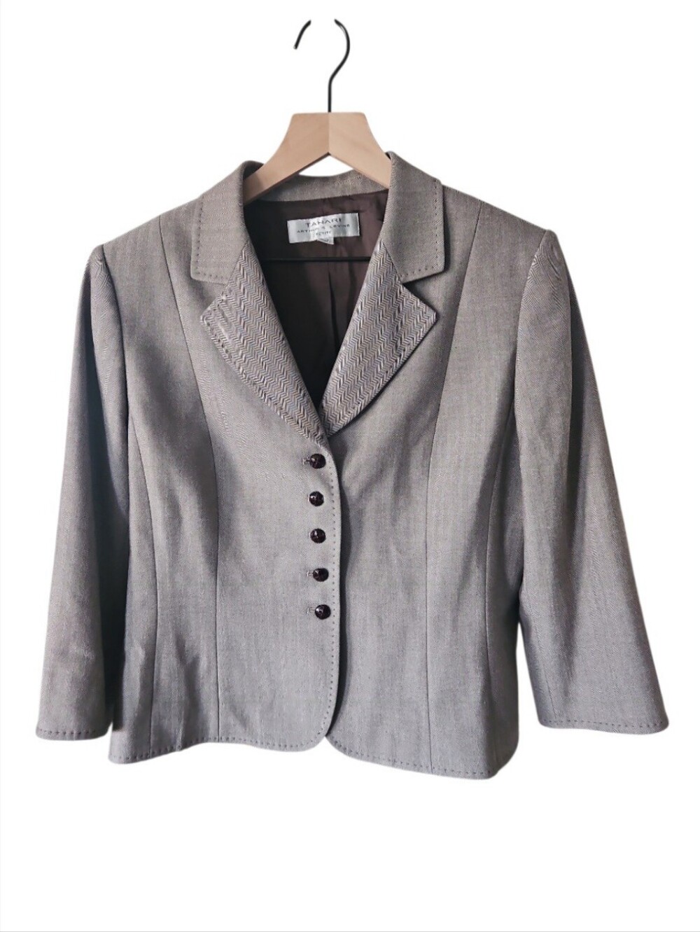 Tahari Arthur S Levine 3/4 Sleeve Brown Blazer Size 12P